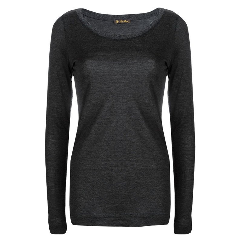 Pre Owned Loro Piana Grey Cashmere Slub Knit Long Sleeve Top S
