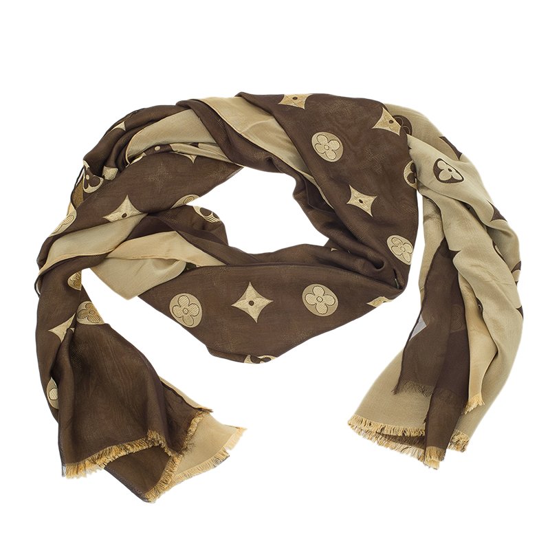Pre Owned Louis Vuitton Brown Fleur Print Stole