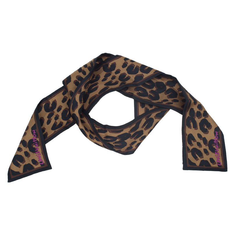 Pre Owned وشاح لوي فيتون حرير بني بنقشة الفهد 