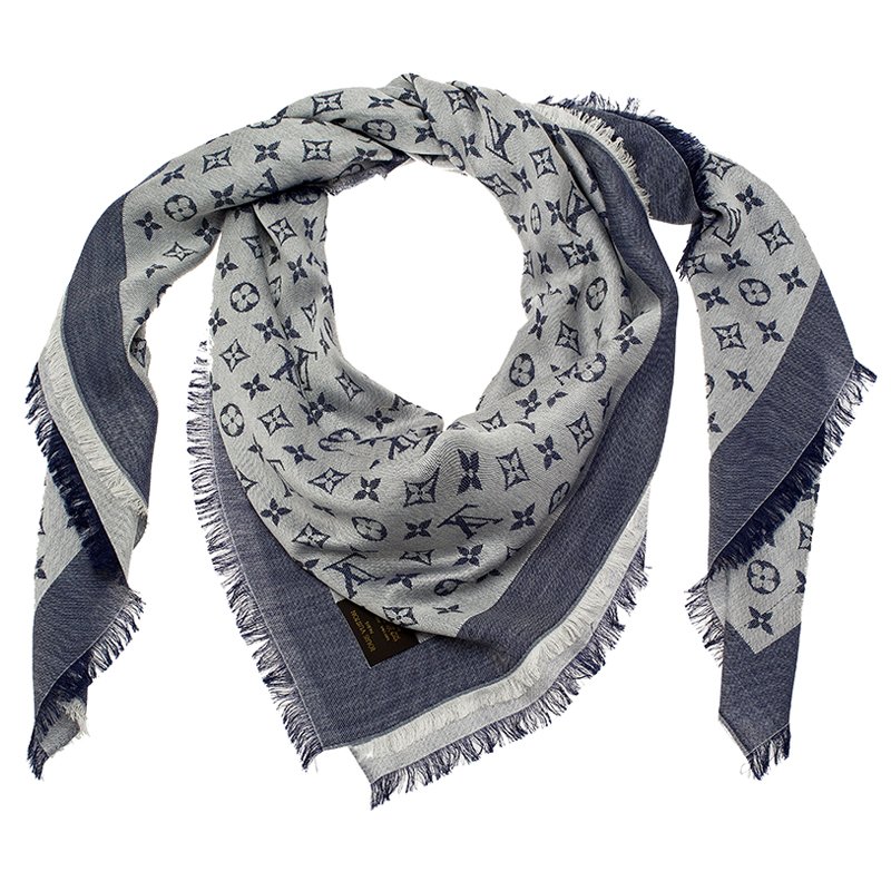 Louis Vuitton Blue Monogram Wool and Silk Shawl