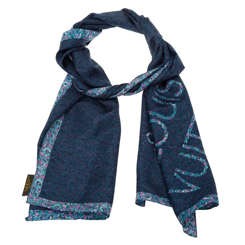 Pre Owned Louis Vuitton Blue Printed Silk Logo Stole