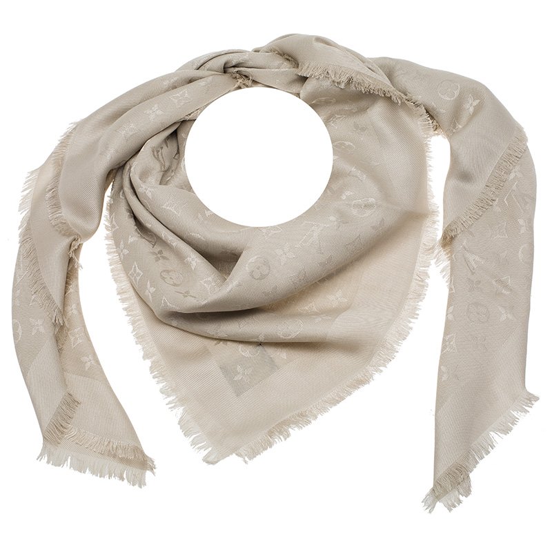 Louis Vuitton Beige Monogram Wool & Silk Fringe Edged Shawl Louis Vuitton |  The Luxury Closet