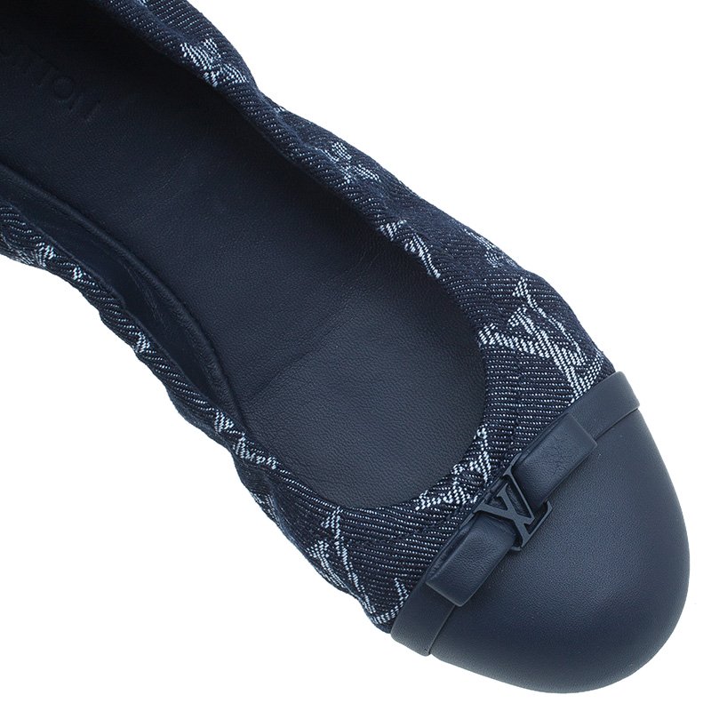 LOUIS VUITTON Denim Monogram Debbie Ballerina Flats 37.5 Blue 116108