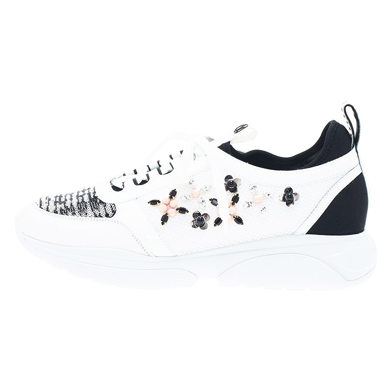 Louis Vuitton White Leather Embroidered Mesh Heat Sneakers Size 40