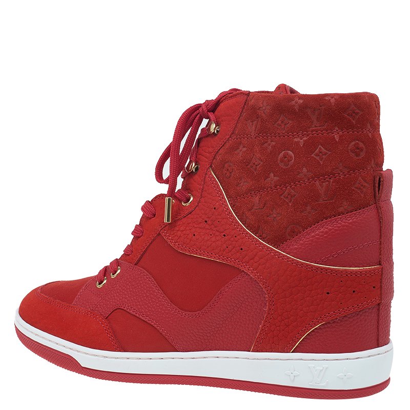 Louis Vuitton Red Leather and Suede Cliff Top Sneakers Size 39.5