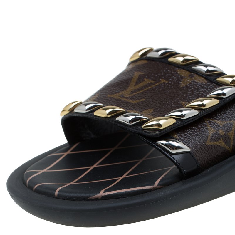 Louis Vuitton Monogram Canvas and Studded Leather Eldorado Slides Size 38 Louis  Vuitton