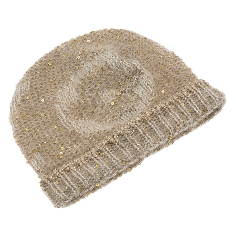 Pre Owned Louis Vuitton Beige Monogram Glitter Beanie