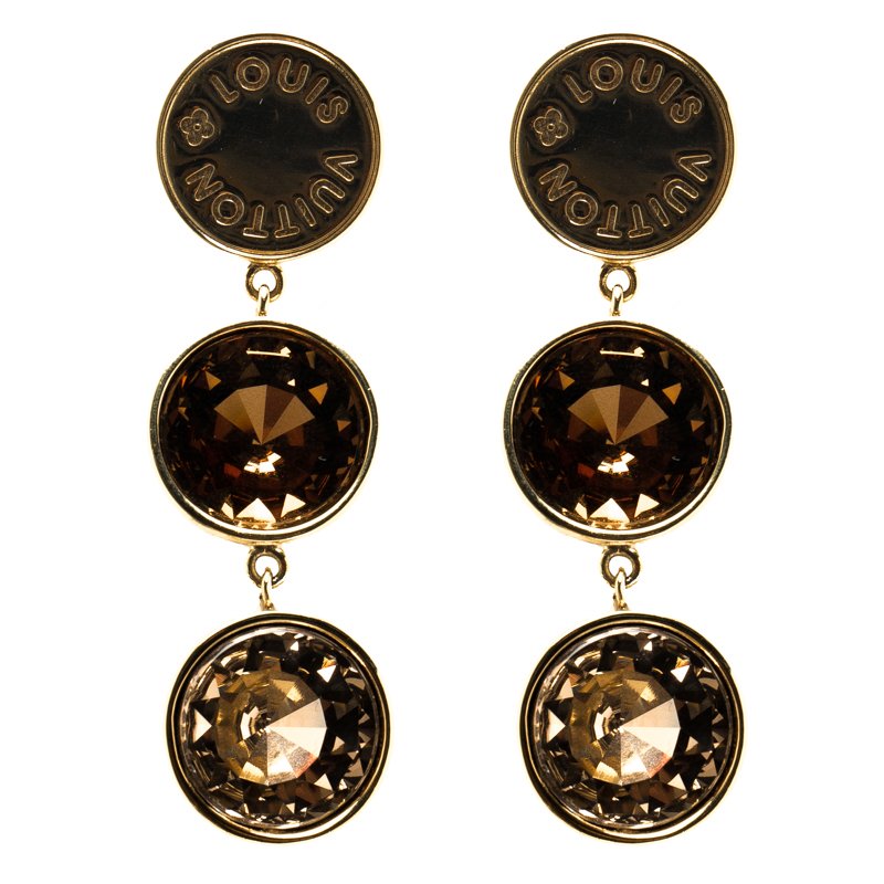 Louis Vuitton Over The Rainbow Brown Crystal Gold Tone Dangle Earrings Louis Vuitton | TLC