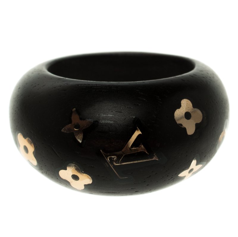 مملوكة مسبقًا Louis Vuitton Gold Tone Monogram Wood Ring Size 53