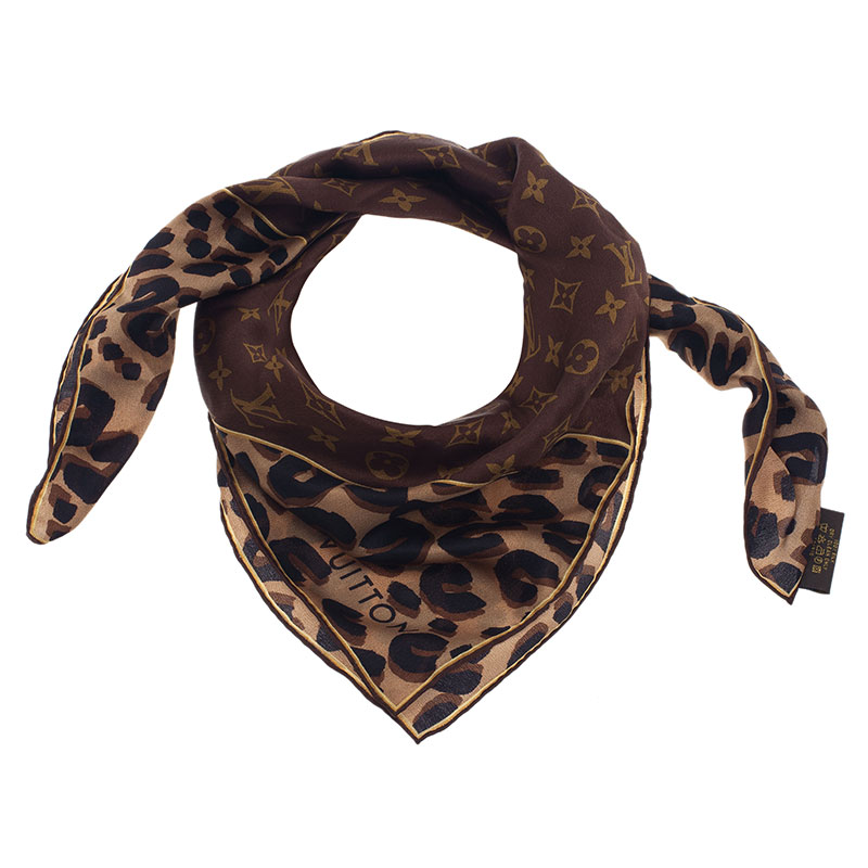 Pre Owned Louis Vuitton Brown Monogram Square Scarf