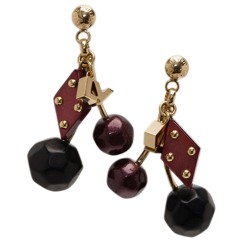 Louis Vuitton Chérie Purple And Black Gold Tone Stud Dangle Earrings