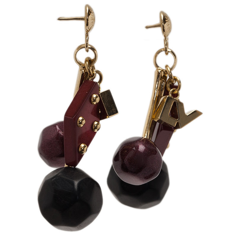 Louis Vuitton Chérie Purple And Black Gold Tone Stud Dangle