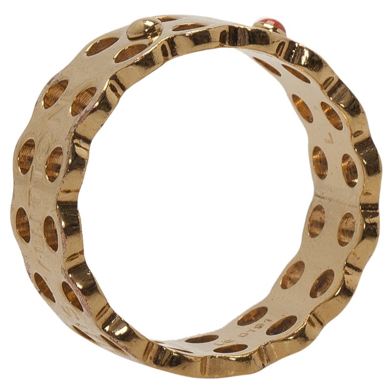 Pre Owned Louis Vuitton Hide And Seek Gold Tone Ring Size 58