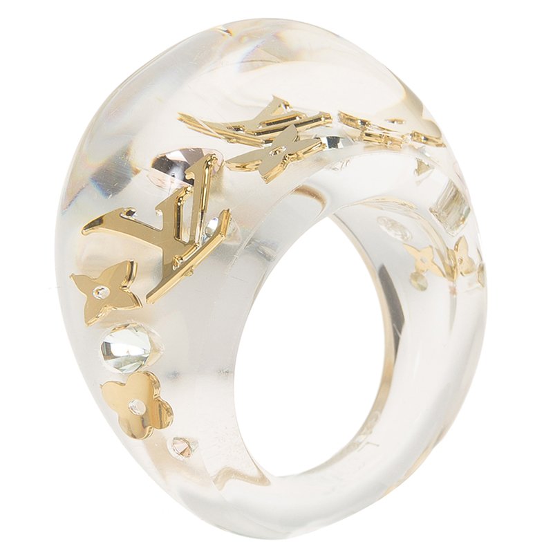 Louis Vuitton Clear Resin Monogram Inclusion Ring Size 57