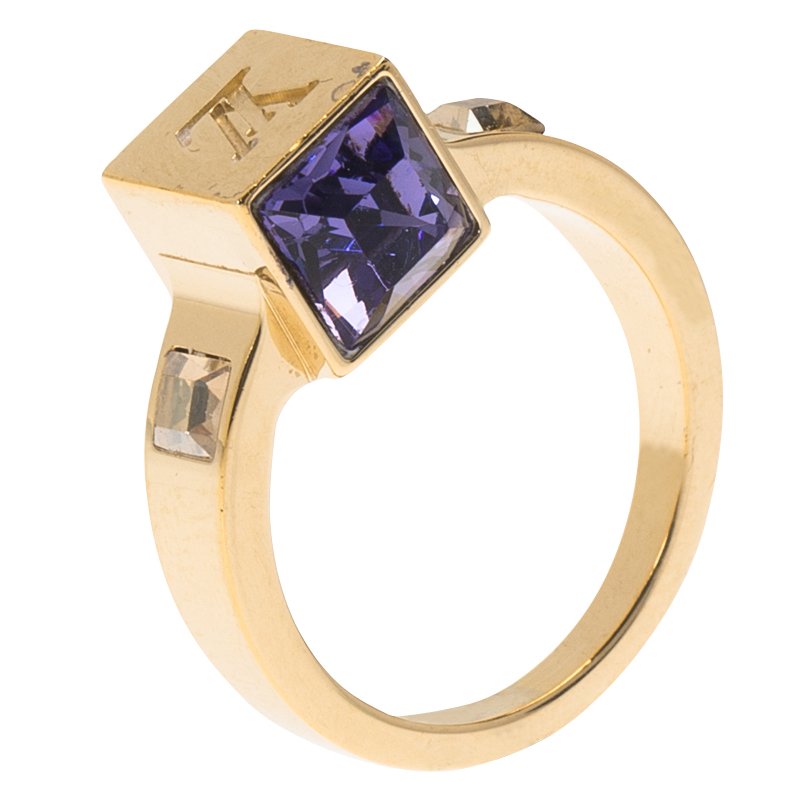 Louis Vuitton Gamble Crystals Gold Tone Ring Size 50 Louis Vuitton