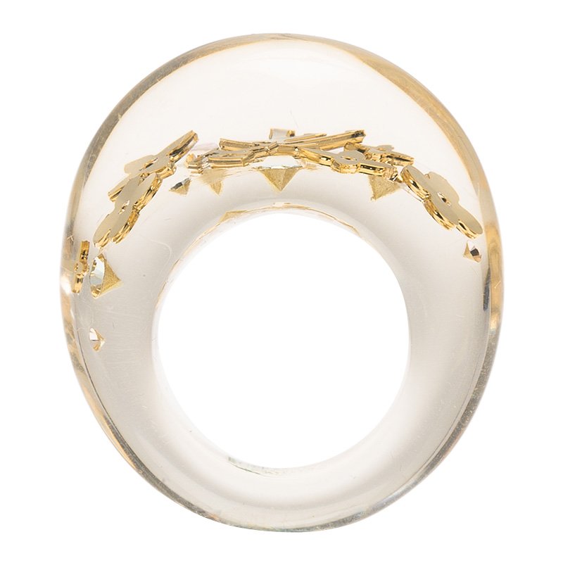 Louis Vuitton Clear Resin Monogram Inclusion Ring Size 57 Louis