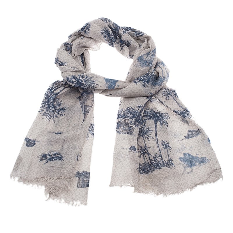 Pre Owned Louis Vuitton Grey and Blue Etoile De Louis Stole