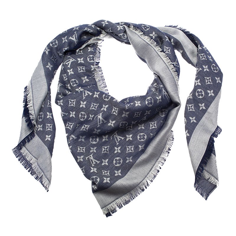 Louis Vuitton Blue Monogram Wool and Silk Shawl