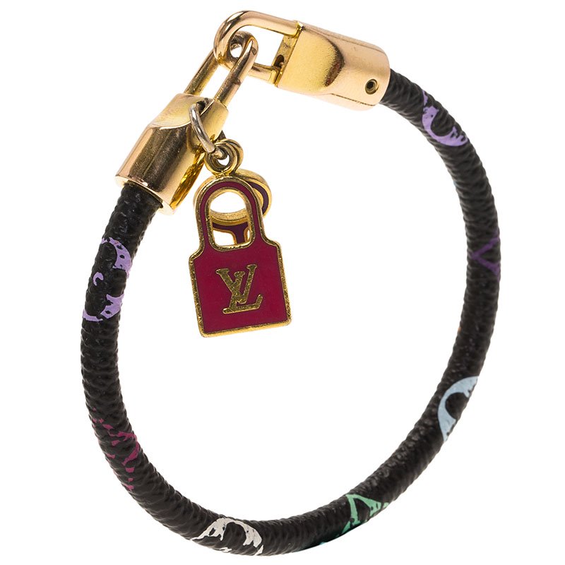 LOUIS VUITTON Lock It Bracelet Monogram Black Multicolor Padlock