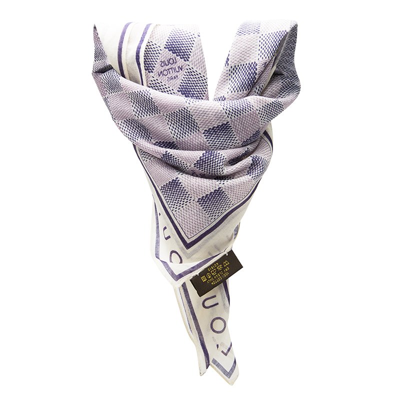 مملوكة مسبقًا وشاح لوي فيتون نقوش دامييه قطن بنفسجي وأبيض مربع