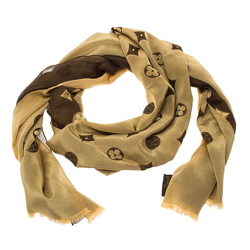 Pre Owned Louis Vuitton Brown Fleur Print Stole