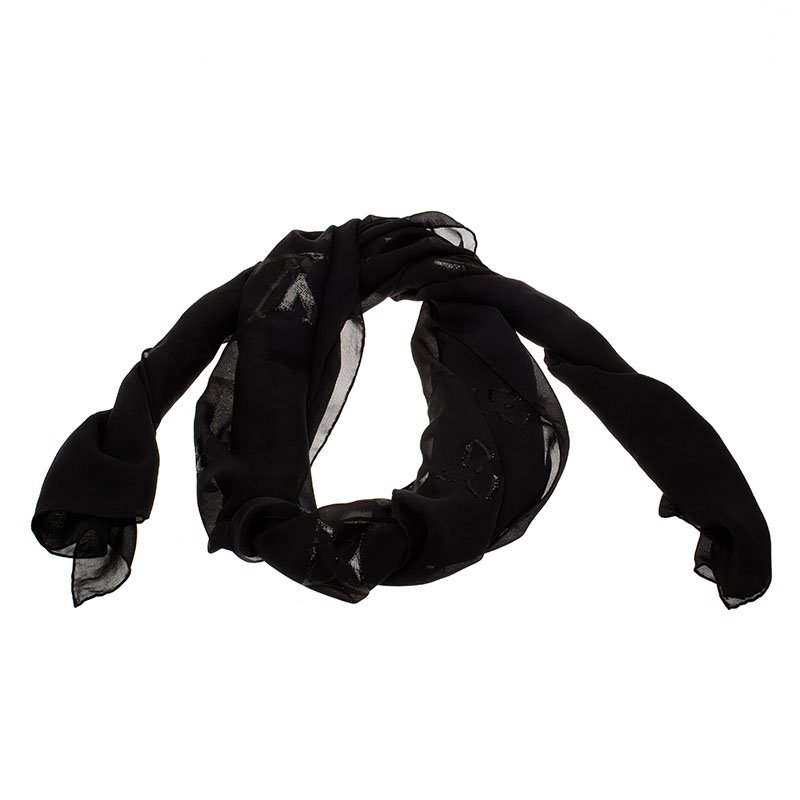 Pre Owned Louis Vuitton Black Shiny Monogram Silk Stole
