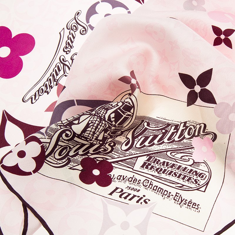Louis Vuitton Kimi Monogram Logo Silk Square Neck Floral Scarf Pink –