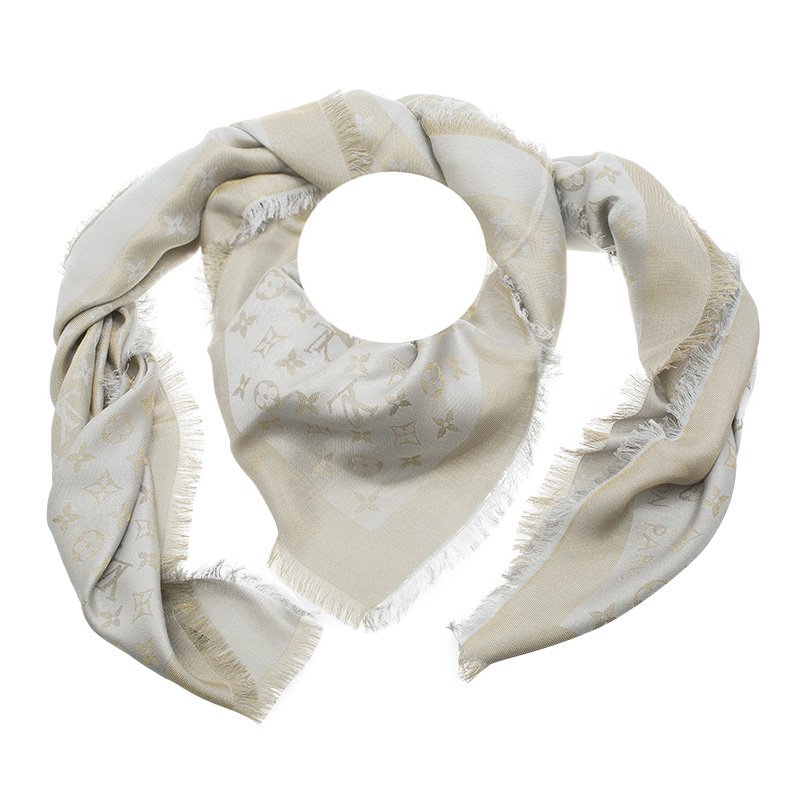 Pre Owned وشاح لوي فيتون نقوش مونوغرامية براقة بيج