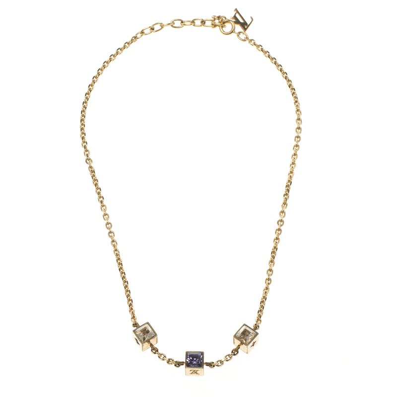 Louis Vuitton Gamble Crystals SIlver Tone Necklace Louis Vuitton