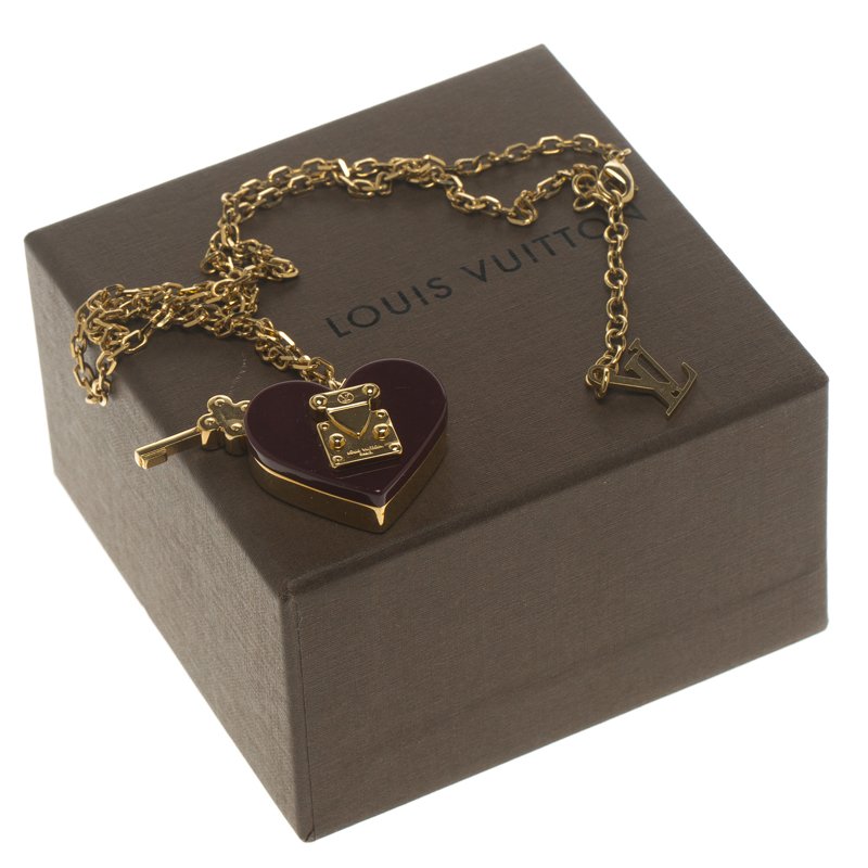 Louis Vuitton Lock Me Burgundy Gold Tone Pendant Necklace Louis