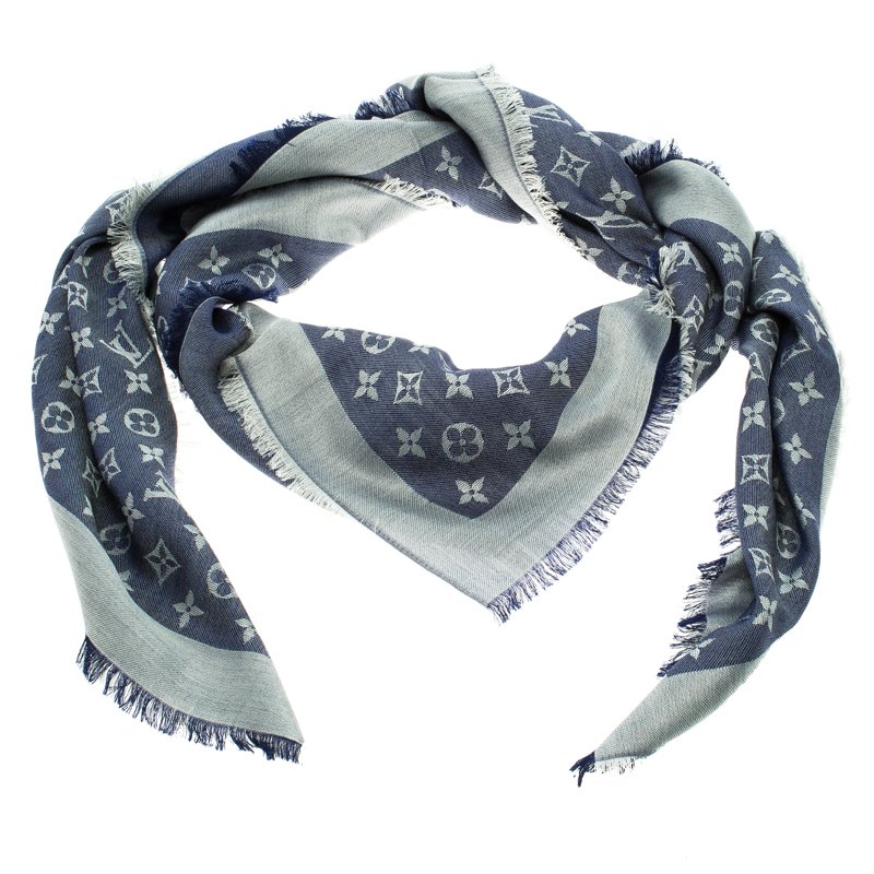 Pre Owned Louis Vuitton Blue Monogram Denim Shawl