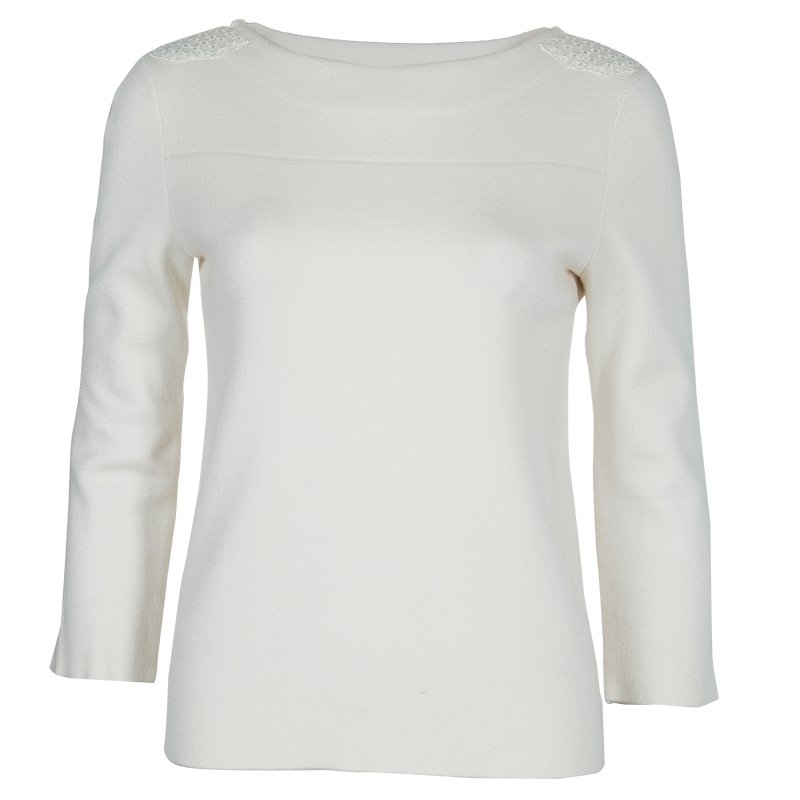 Louis Vuitton White Eyelet Patch Sweater S