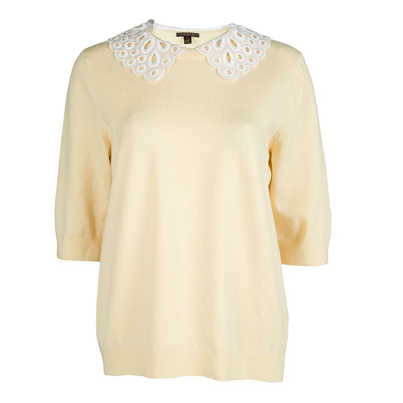 Pre Owned Louis Vuitton Yellow Knit Eyelet Collar Detail Sweater M