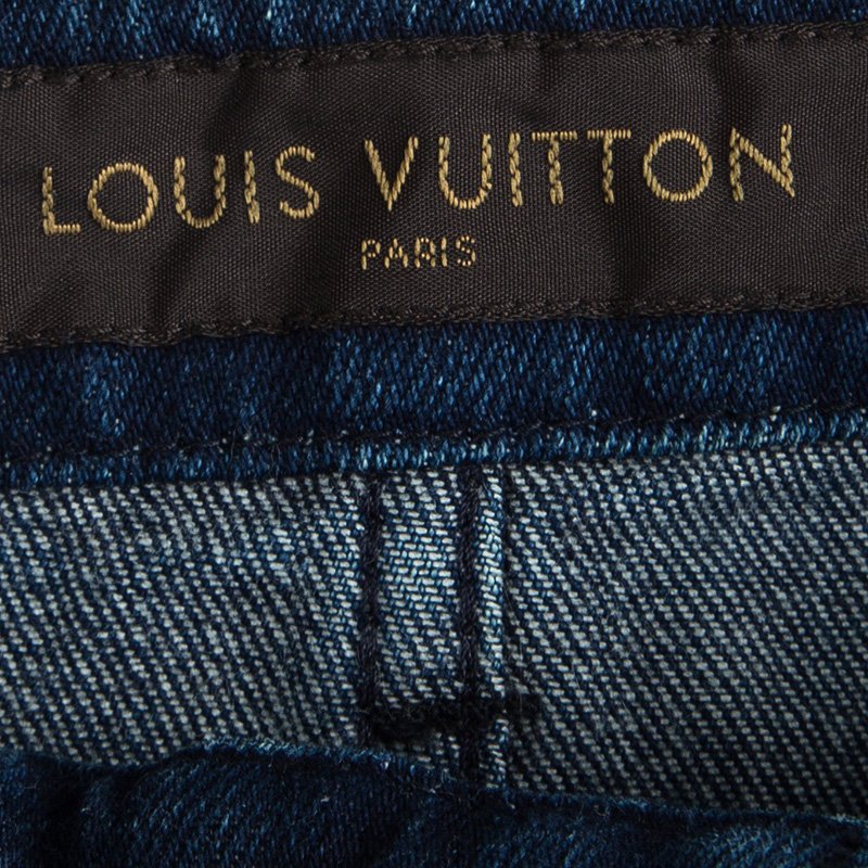 Louis Vuitton Indigo Colorblock Denim Monogrammed Patchwork Skirt