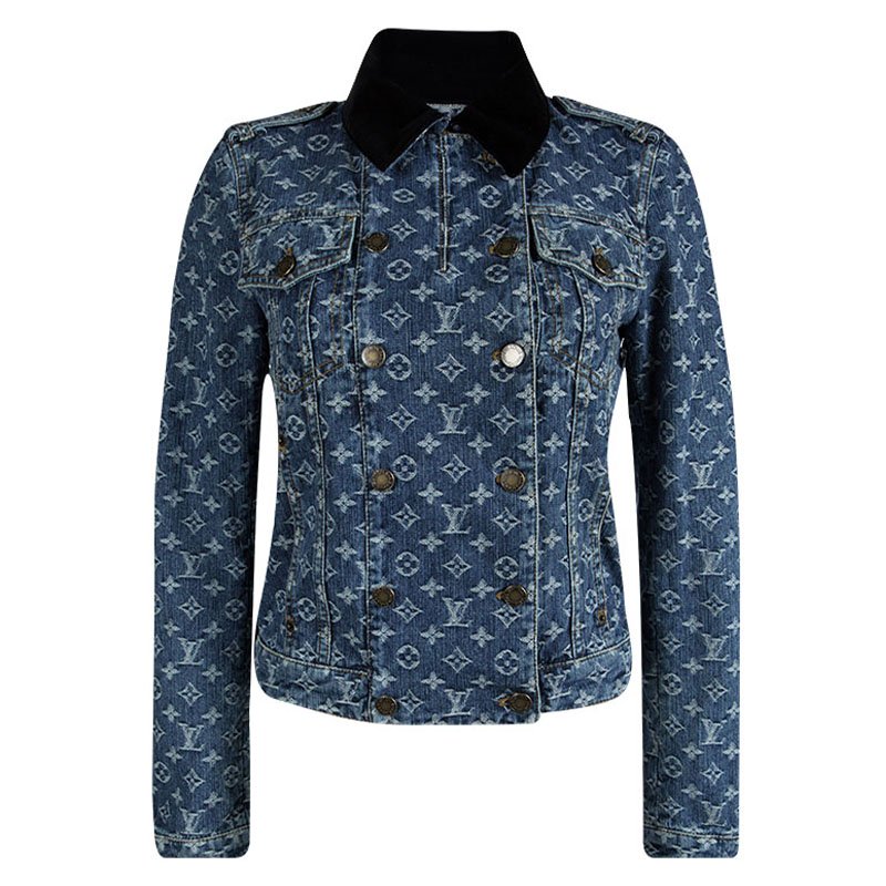 Louis Vuitton Indigo Monogrammed Denim Velvet Collar Detail Jacket S ...