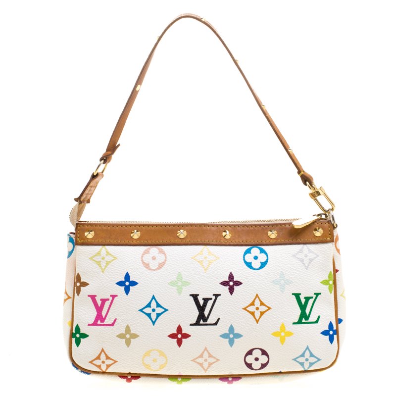 Pre Owned Louis Vuitton White Multicolor Canvas Pochette Accessories