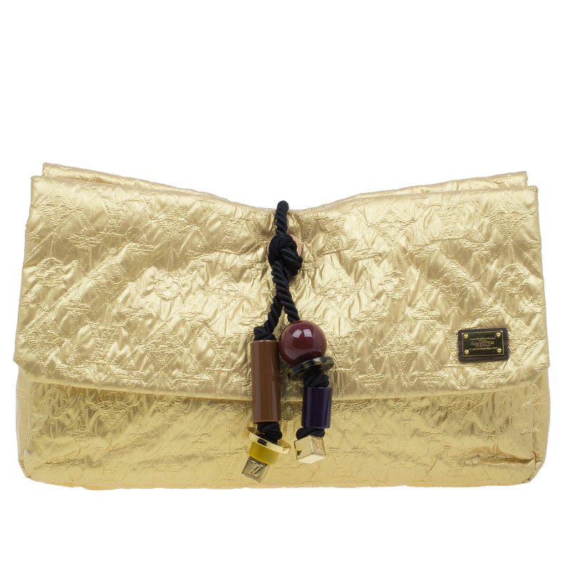 Louis Vuitton Gold Monogram Coated Fabric Limited Edition Limelight African Queen Clutch Bag ...