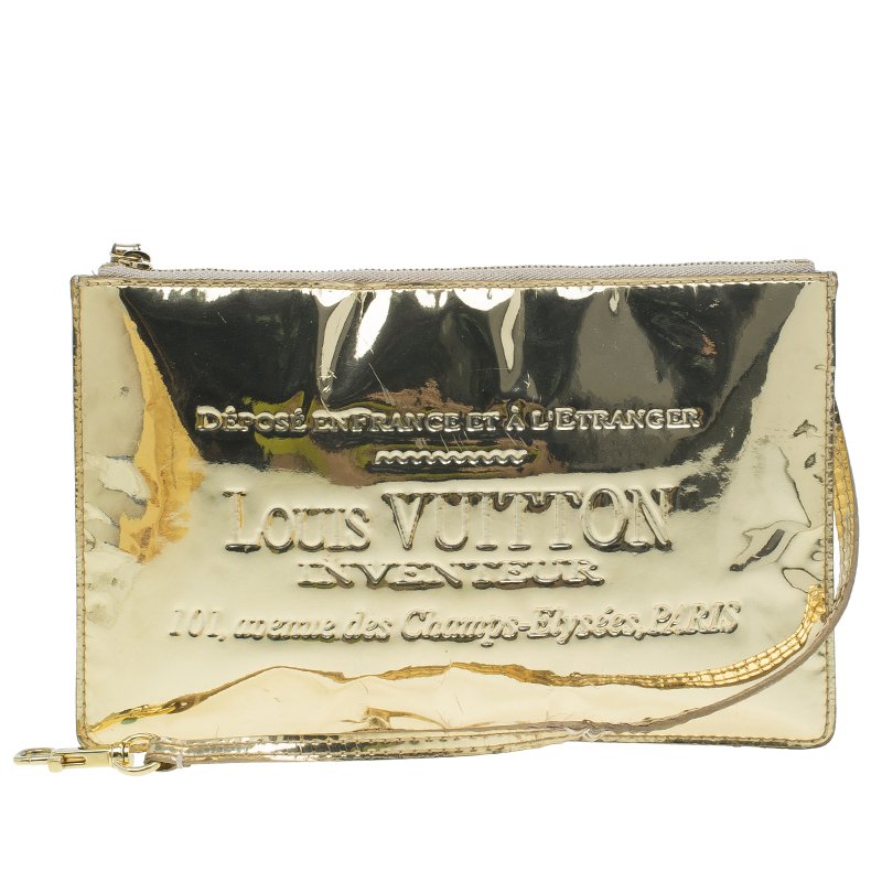 Pre Owned Louis Vuitton Gold Mirror Inventeur  Wristlet Pochette