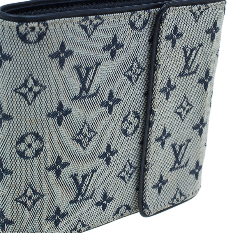 Louis Vuitton Blue Mini Lin Canvas Compact Wallet Louis Vuitton