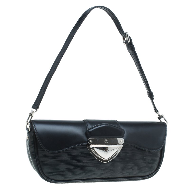 Louis Vuitton Montaigne clutch bag in black herringbone leather