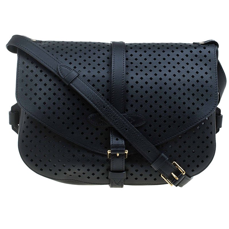 Louis Vuitton Limitted Edition Black Flore Perforated Leather Saumur Bag