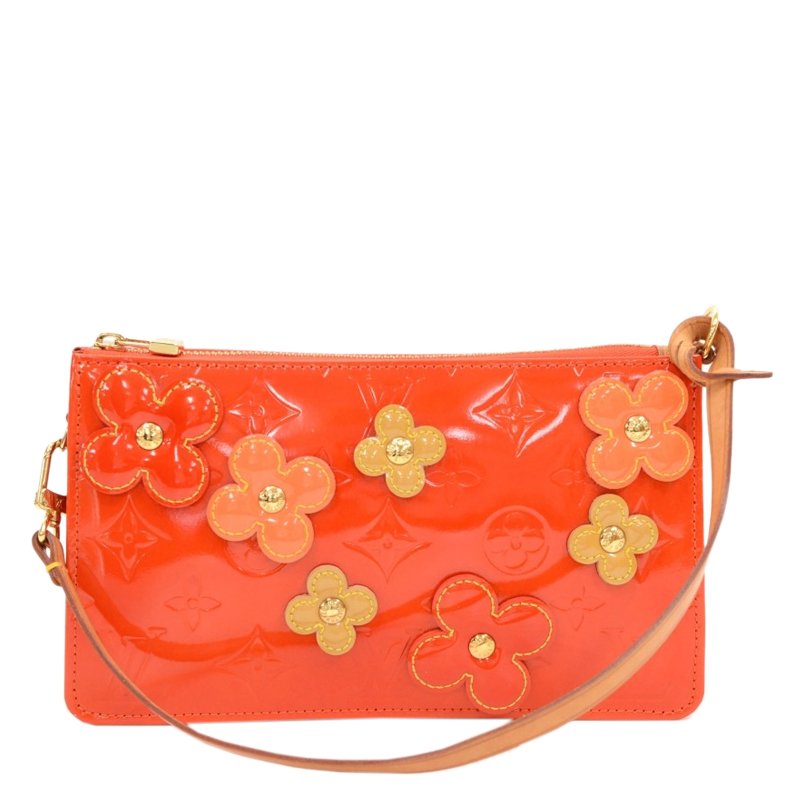 Pre Owned Louis Vuitton Orange Sunset Monogram Vernis Limited Edition Lexington Fleurs Pochette Accessoires