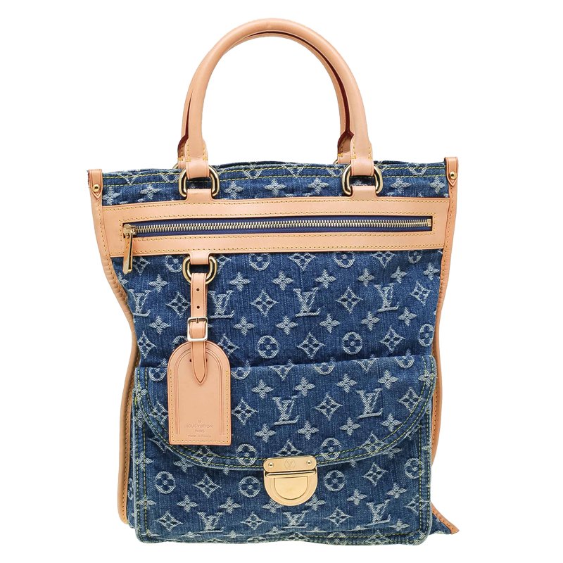 Pre Owned Louis Vuitton Blue Monogram Denim Sac Plat Bag
