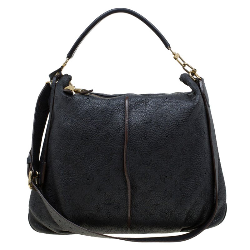 Louis Vuitton Black Monogram Mahina Leather Selene MM Bag Louis Vuitton ...