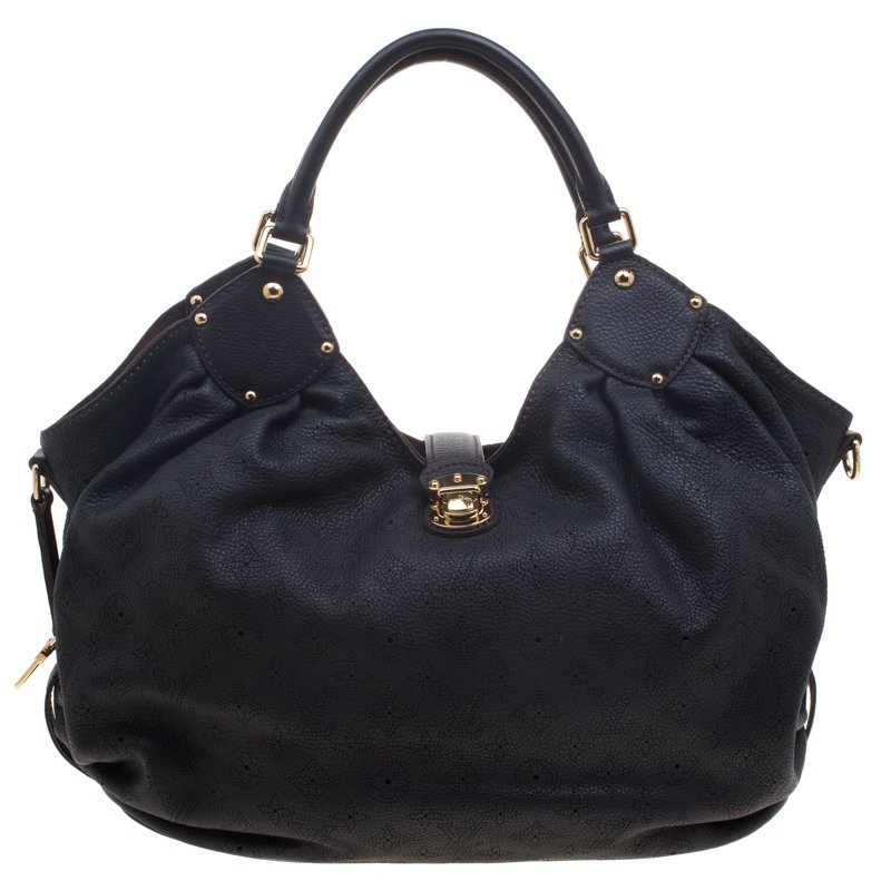 Louis Vuitton Black Mahina Leather L Hobo Bag.  Luxury