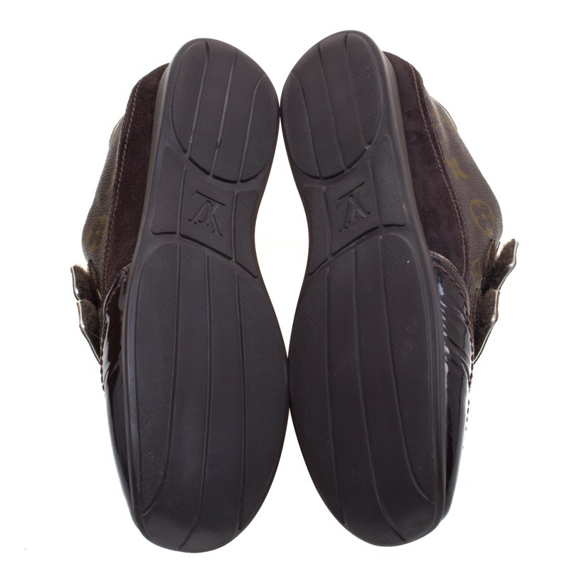 Louis Vuitton Brown Monogram Canvas And Patent Leather Speeding Velcro  Sneakers Size 39 Louis Vuitton