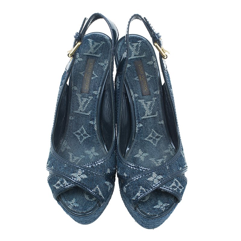 LV Denim Monogram Bastille Espadrilles Slingback Wedge Sandals, Women's  Fashion, Footwear, Wedges on Carousell