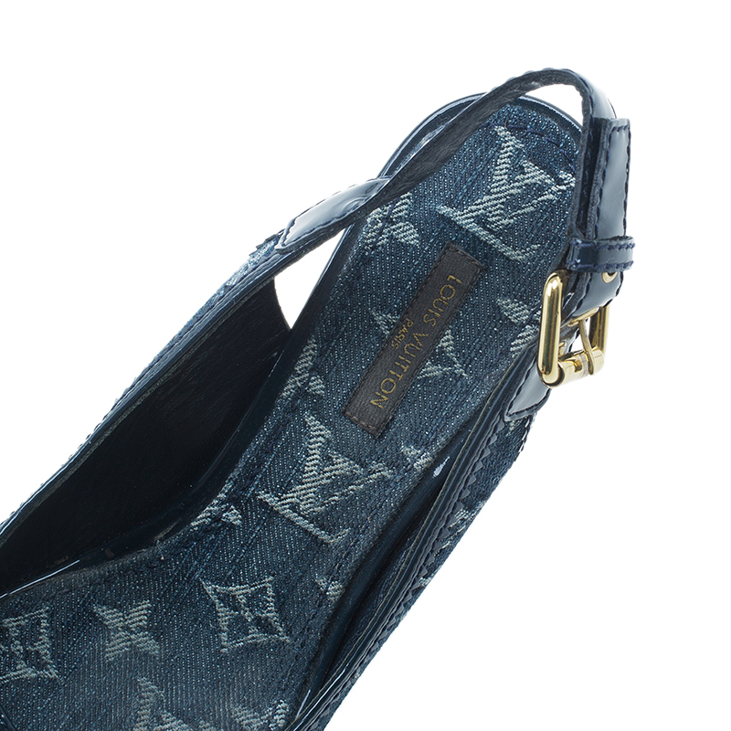 Louis Vuitton Denim Blue Croisiere Wedge Sandal 37 – The Closet