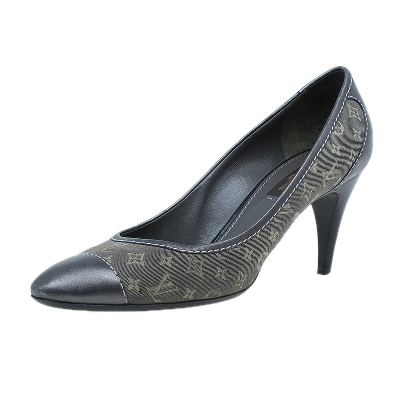 Pre Owned Louis Vuitton Grey Monogram Idylle Canvas and Leather Cap Toe Pumps Size 38