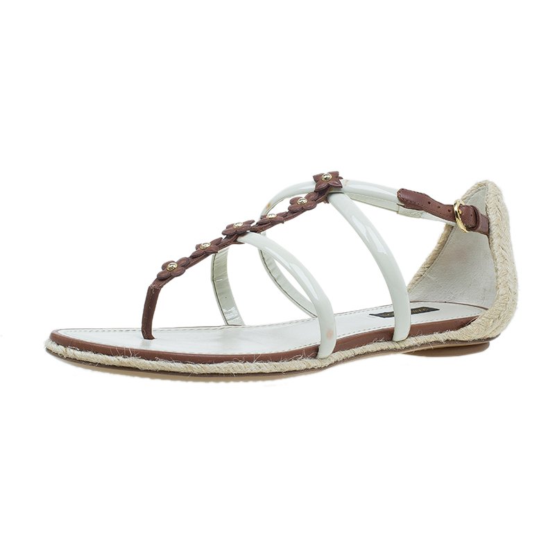 مملوكة مسبقًا Louis Vuitton Brown and White Leather Bagatelles Sandals Size 39 